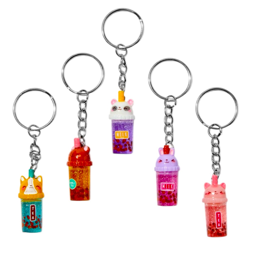 5-Pack Animal Critters Glitter Bubble Tea Best Friends Keychains Set - Nwt